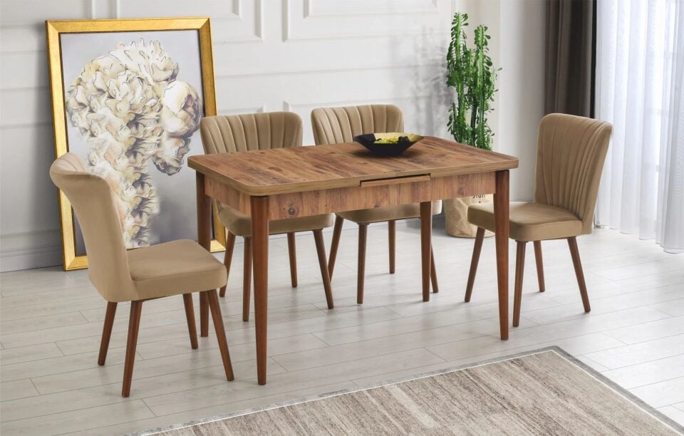 MDF Atlantik Çam 4 Adet Deniz Kabuğu Sandalye Açılabilir Masa Takımı