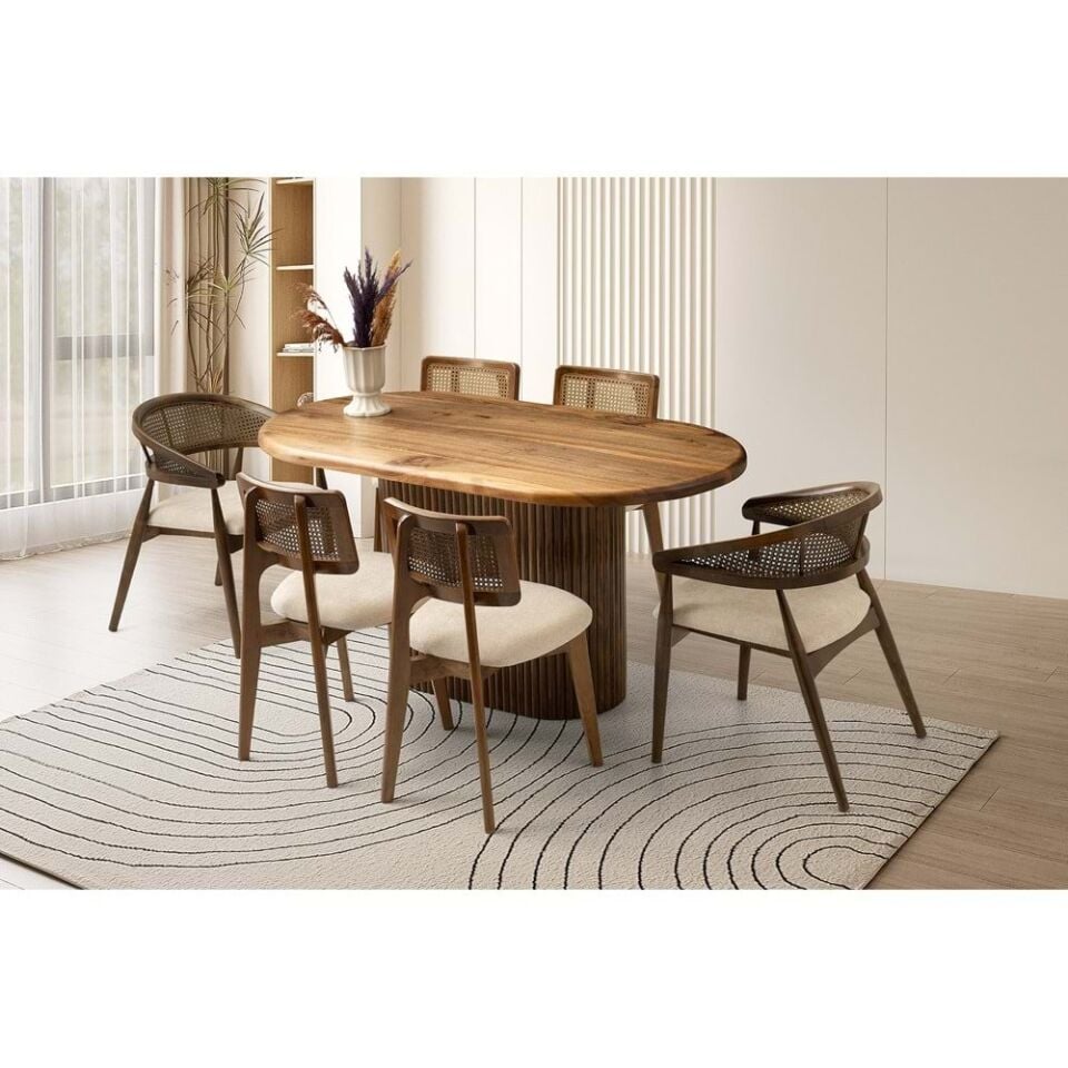 Mobilgen 2 Adet Gazel Sandalye - 4 Adet Kuzey Sandalye Ahşap Masa Takımı