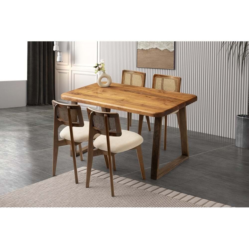 Mobilgen Ceviz 4 Adet Kuzey Sandalye Ahşap Masa Takımı