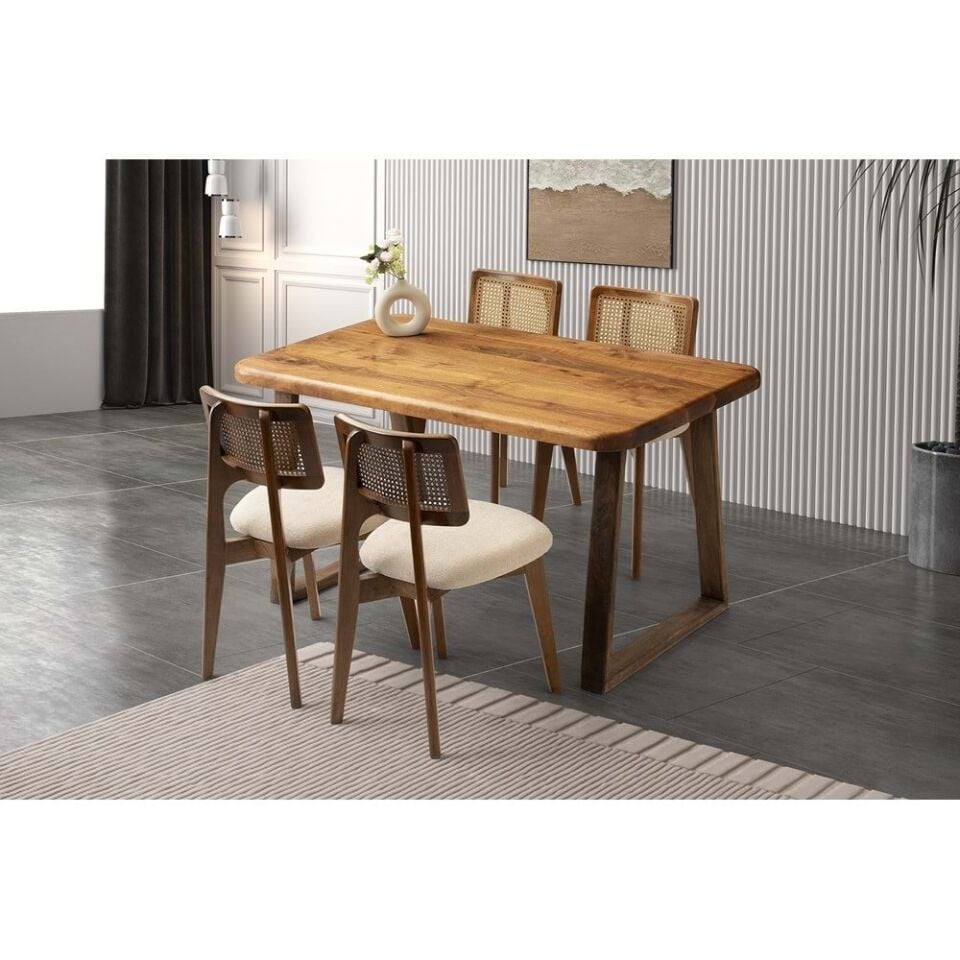 Mobilgen Ceviz 4 Adet Kuzey Sandalye Ahşap Masa Takımı