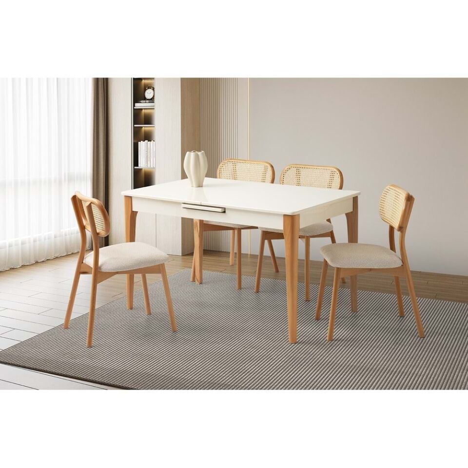 Mobilgen Aytaşı 4 Adet Paris Sandalye Zarif 130+30 Açılabilir Masa Takımı