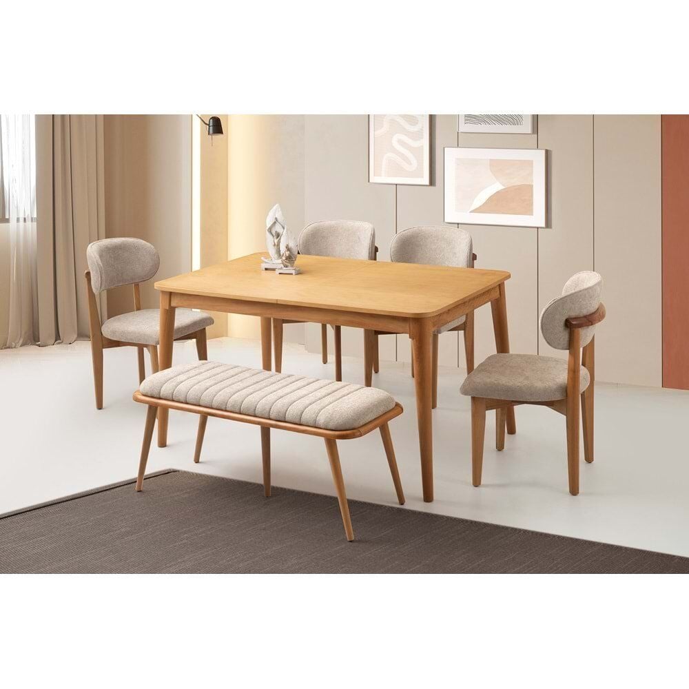 Mobilgen 4 Adet Nergis Sandalye - 1 Adet Deco Bench 140+30 Fidan Açılabilir Masa Takımı