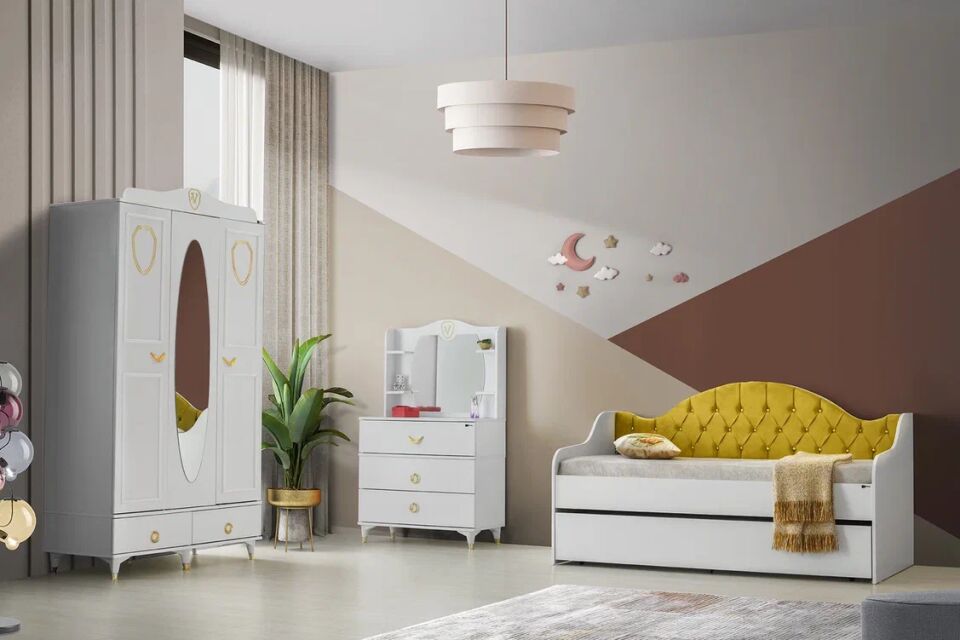 Gitar Venedik 3 Kapılı Dolap Sedir Karyola Genç Odası Takımı