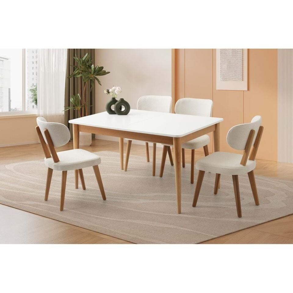 Mobilgen Beyaz 4 Adet Masal Sandalye 140+30 Açılabilir Fidan Masa Takımı