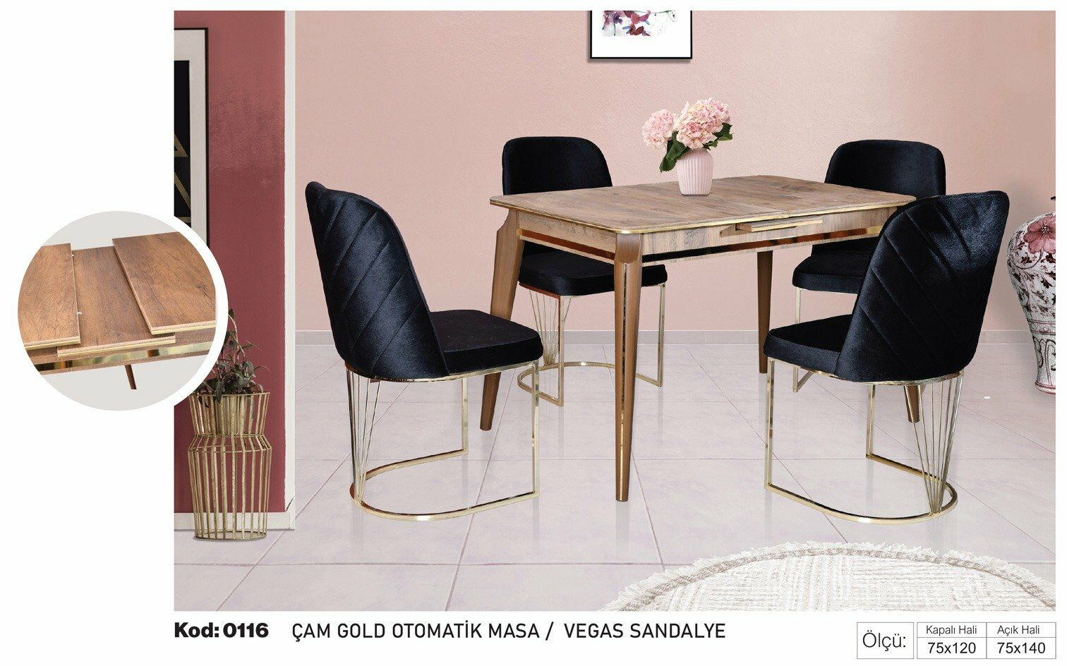 Çam Gold Kahverengi Otomatik Masa Lacivert Vegas Sandalye
