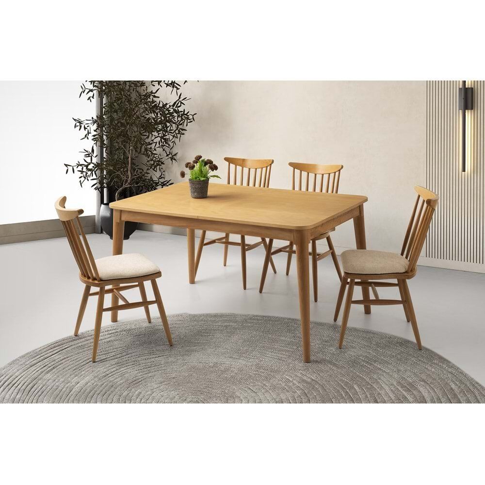 Mobilgen Naturel 4 Adet Diva Sandalye 140+30 Açılabilir Fidan Masa Takımı