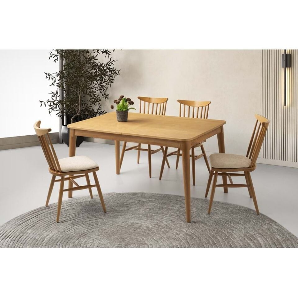 Mobilgen Naturel 4 Adet Diva Sandalye 140+30 Açılabilir Fidan Masa Takımı