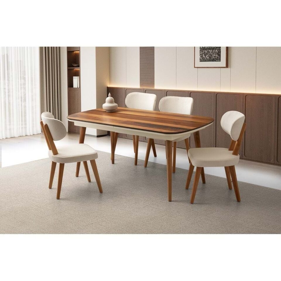 Mobilgen 4 Adet Masal Sandalye 170+35 Açılabilir Çınar Masa Takımı