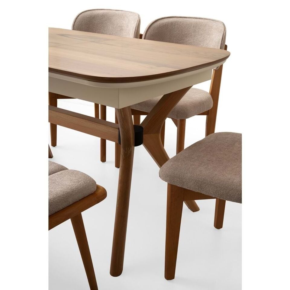 Mobilgen 4 Adet Nergis Sandalye - 1 Adet Deco Bench 130+35 Açılabilir Çınar Masa Takımı