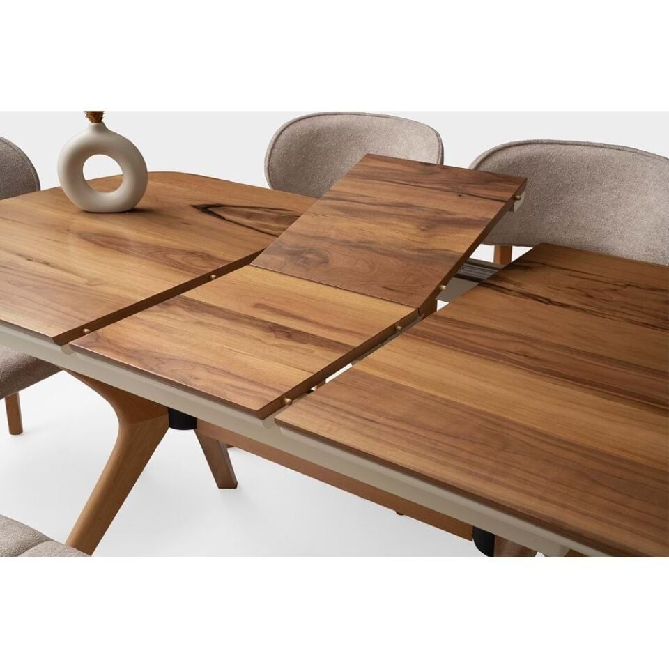 Mobilgen 4 Adet Nergis Sandalye - 1 Adet Deco Bench 130+35 Açılabilir Çınar Masa Takımı