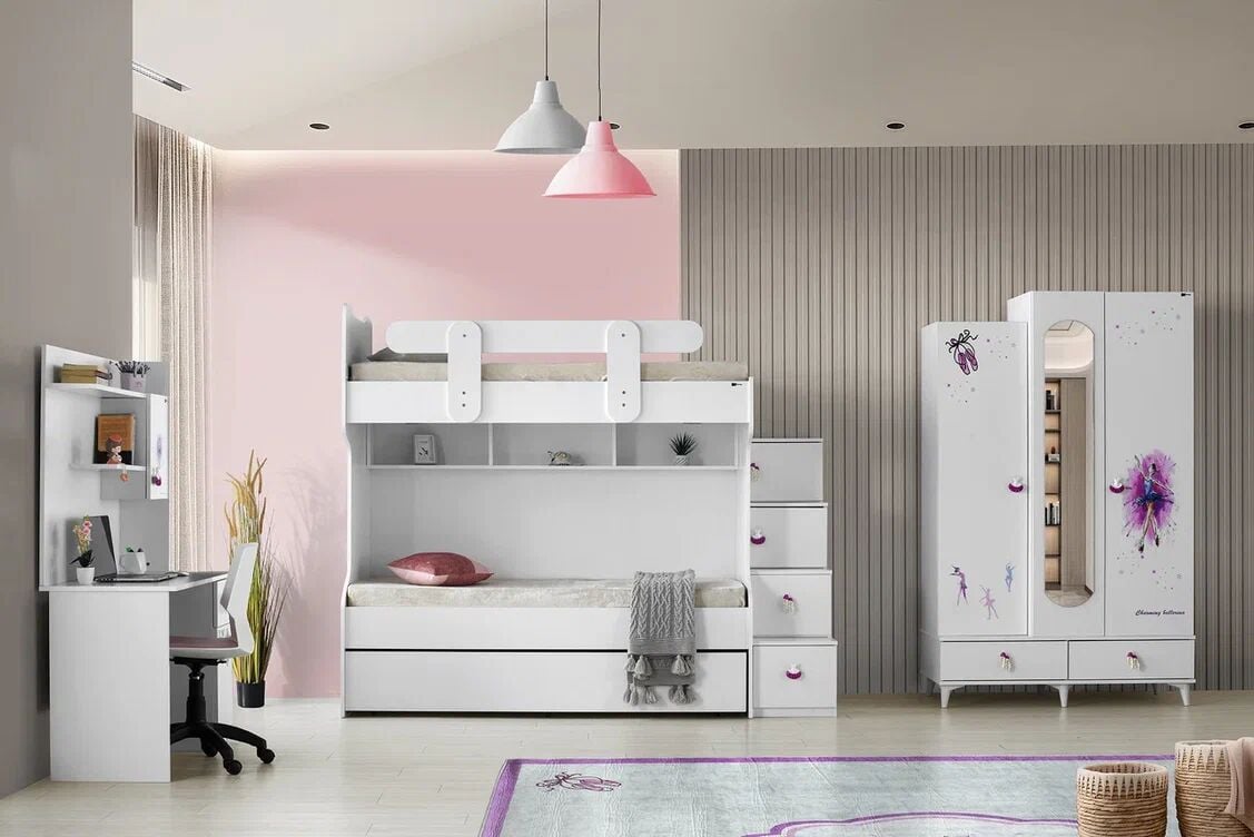 Gitar Balerin 3 Kapılı Dolap Ranzalı Genç Odası Takımı