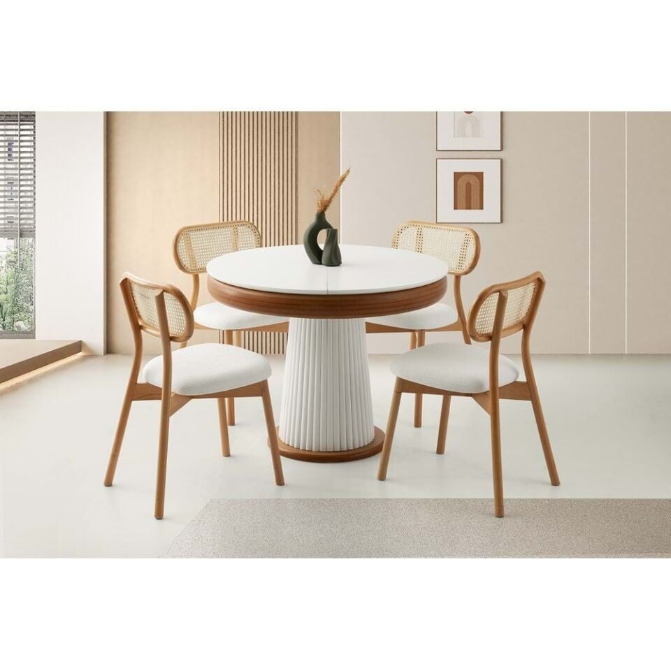 Mobilgen Beyaz 4 Adet Paris Sandalye 100+30 Açılabilir Palermo Masa Takımı