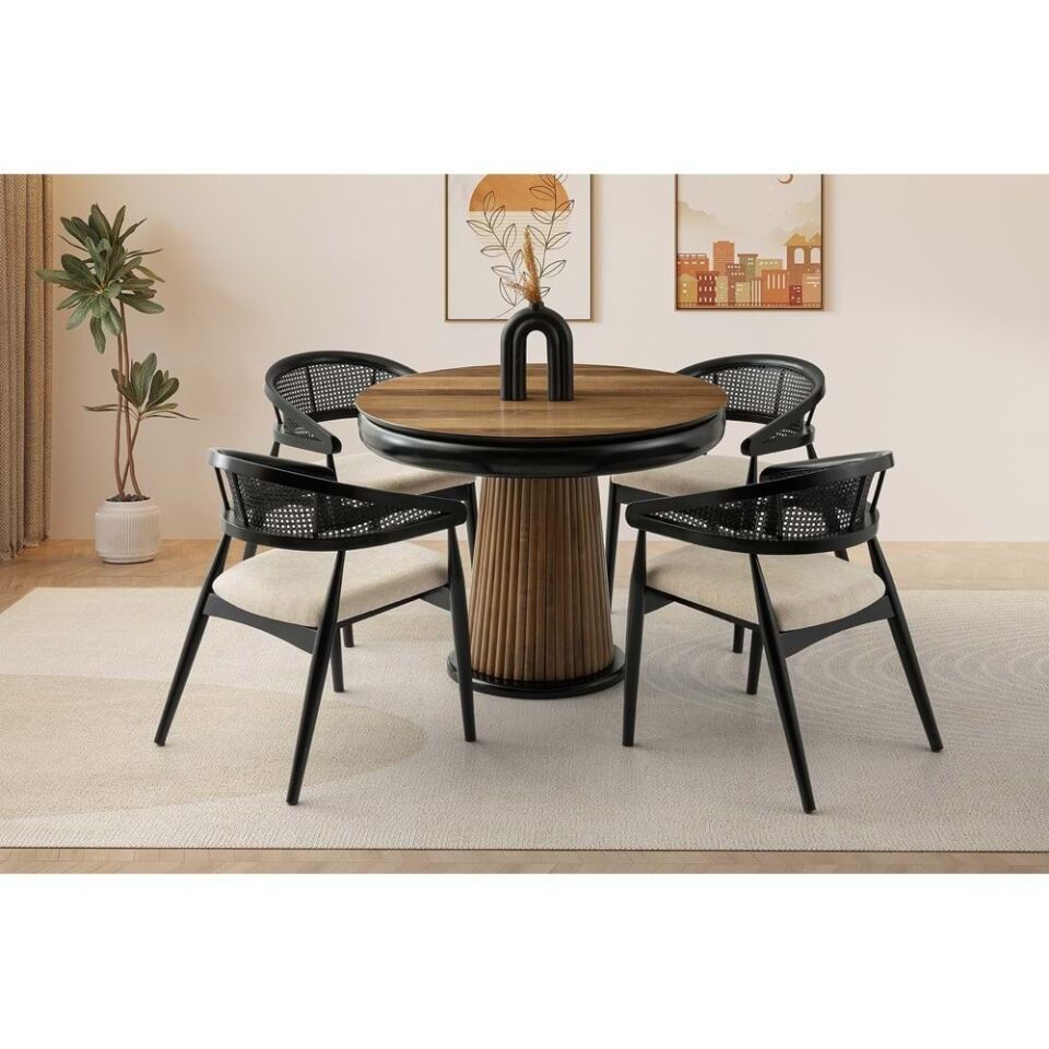 Mobilgen Parke Ceviz 4 Adet Gazel Sandalye Palermo 100+30 Açılabilir Masa Takımı