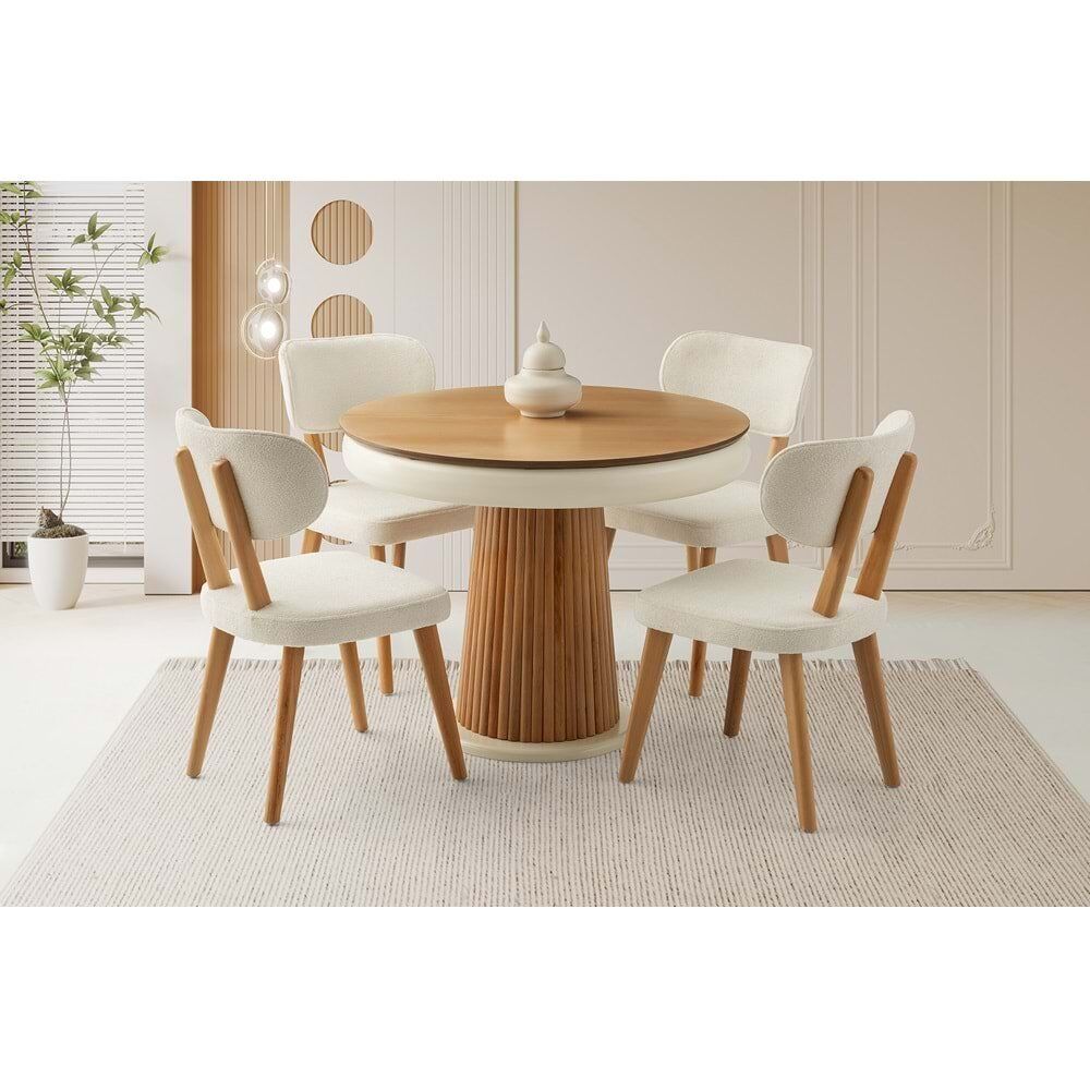 Mobilgen Naturel 4 Adet Masal Sandalye 100+30 Açılabilir Palermo Masa Takımı