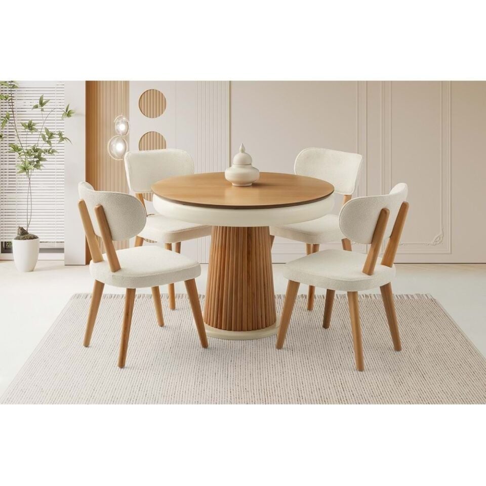 Mobilgen Naturel 4 Adet Masal Sandalye 100+30 Açılabilir Palermo Masa Takımı