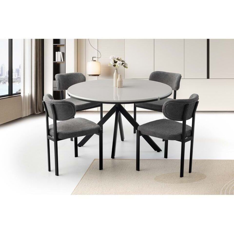 Mobilgen Açık Gri 4 Adet Pelin Sandalye Pegasus HG Açılabilir Masa Takımı