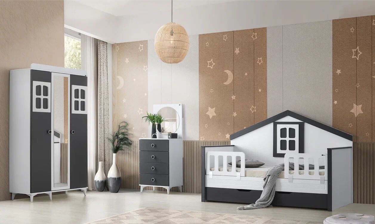 Gitar MLO 3 Kapılı Dolap Çatılı Sedir Karyola Çocuk Odası Takımı