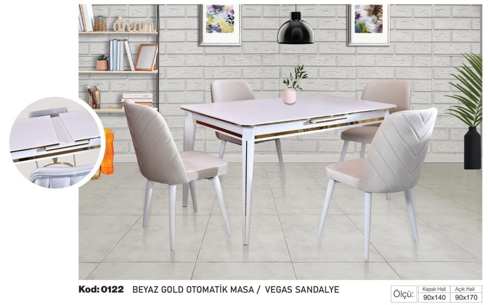 Beyaz Gold Otomatik Masa Krem Vegas Sandalye