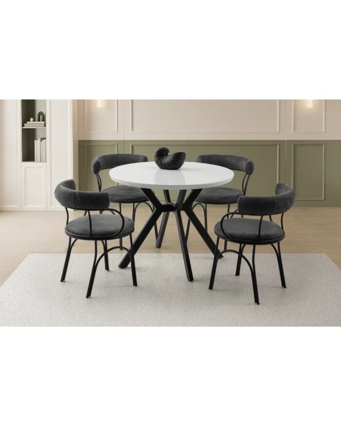 Mobilgen Beyaz 4 Adet Toskana Sandalye Hilton 100+35 Açılabilir Masa Takımı