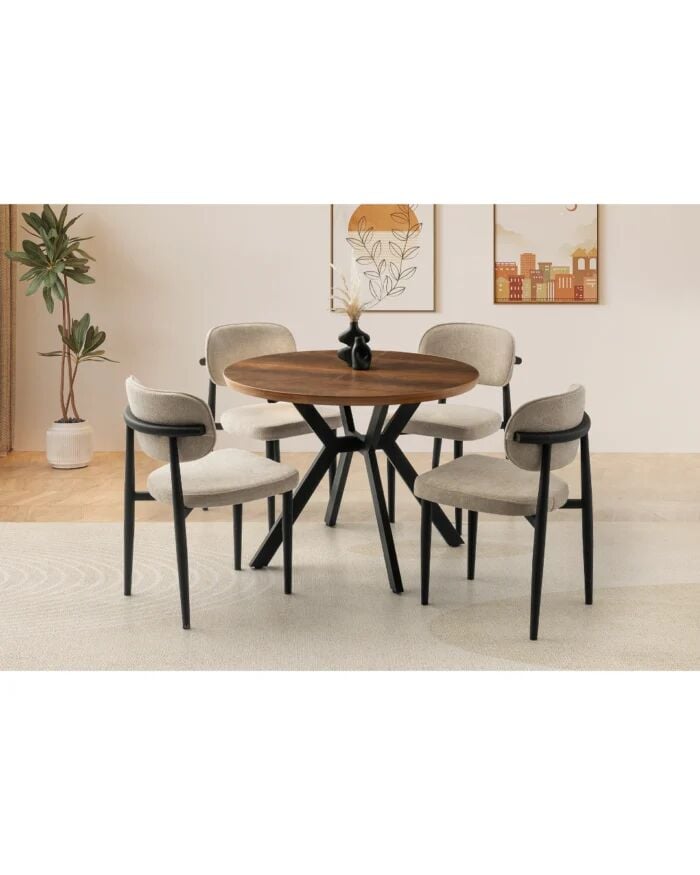 Mobilgen Ceviz 4 Adet Siesta Sandalye Hilton 100+35 Açılabilir Masa Takımı