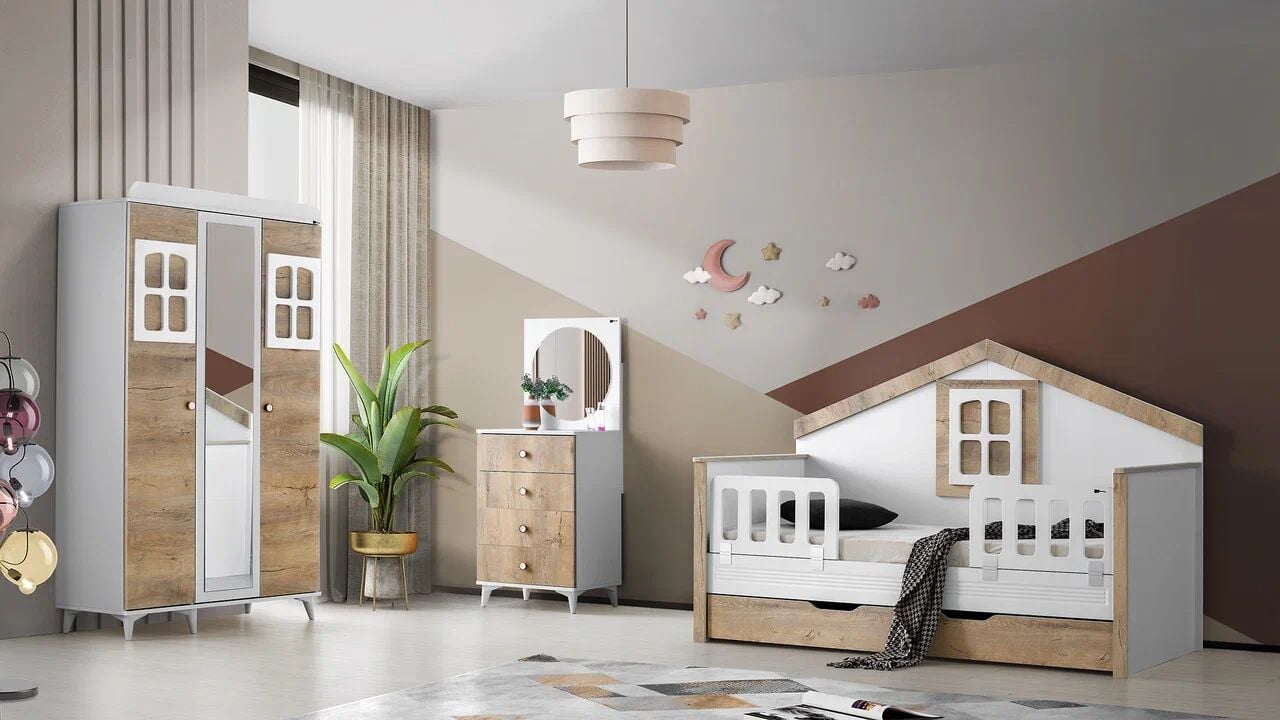 Gitar MLO Çatılı Sedir Karyola Çocuk Odası Takımı