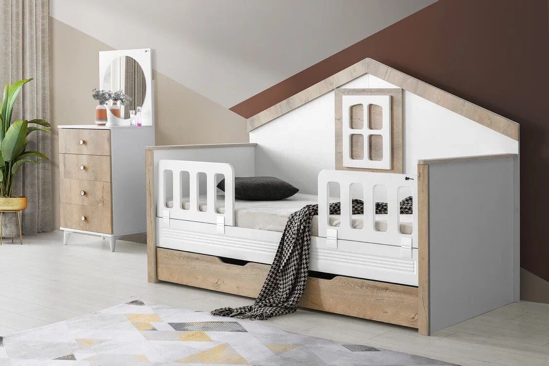 Gitar Beyaz - Meşe MLO Çatılı Sedir Karyola