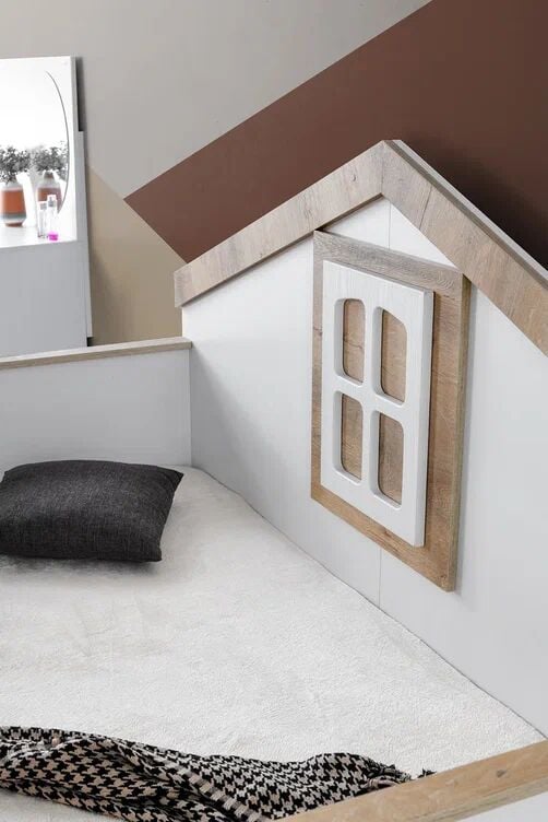 Gitar Beyaz - Meşe MLO Çatılı Sedir Karyola