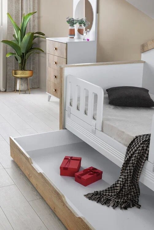 Gitar Beyaz - Meşe MLO Çatılı Sedir Karyola