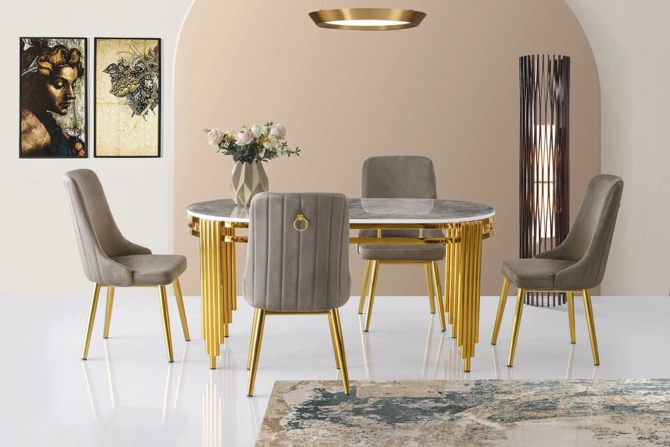 Mobilgen Rampla 4 Adet Sahra Sandalye G Mirella HG Masa Takımı