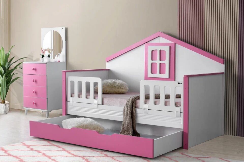 Gitar MLO Çatılı Sedir Karyola 3 Kapılı Dolap Çocuk Odası Takımı