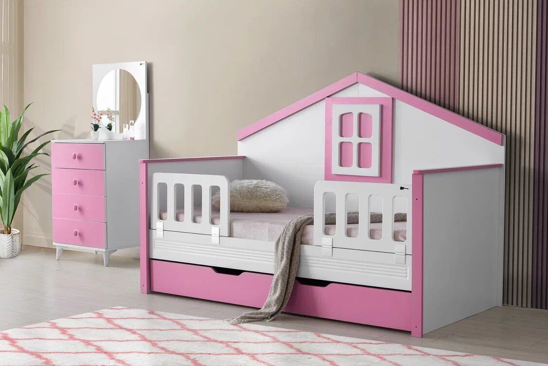 Gitar Beyaz - Pembe MLO Çatılı Sedir Karyola