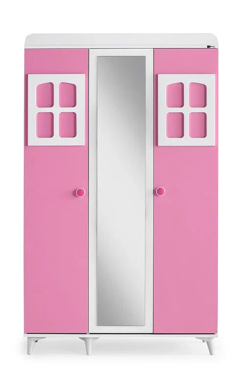 Gitar Beyaz - Pembe MLO 3 Kapılı Dolap