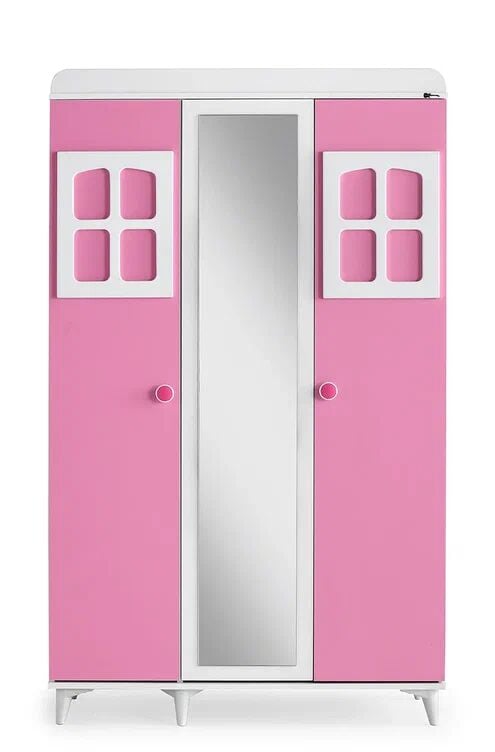 Gitar Beyaz - Pembe MLO 3 Kapılı Dolap