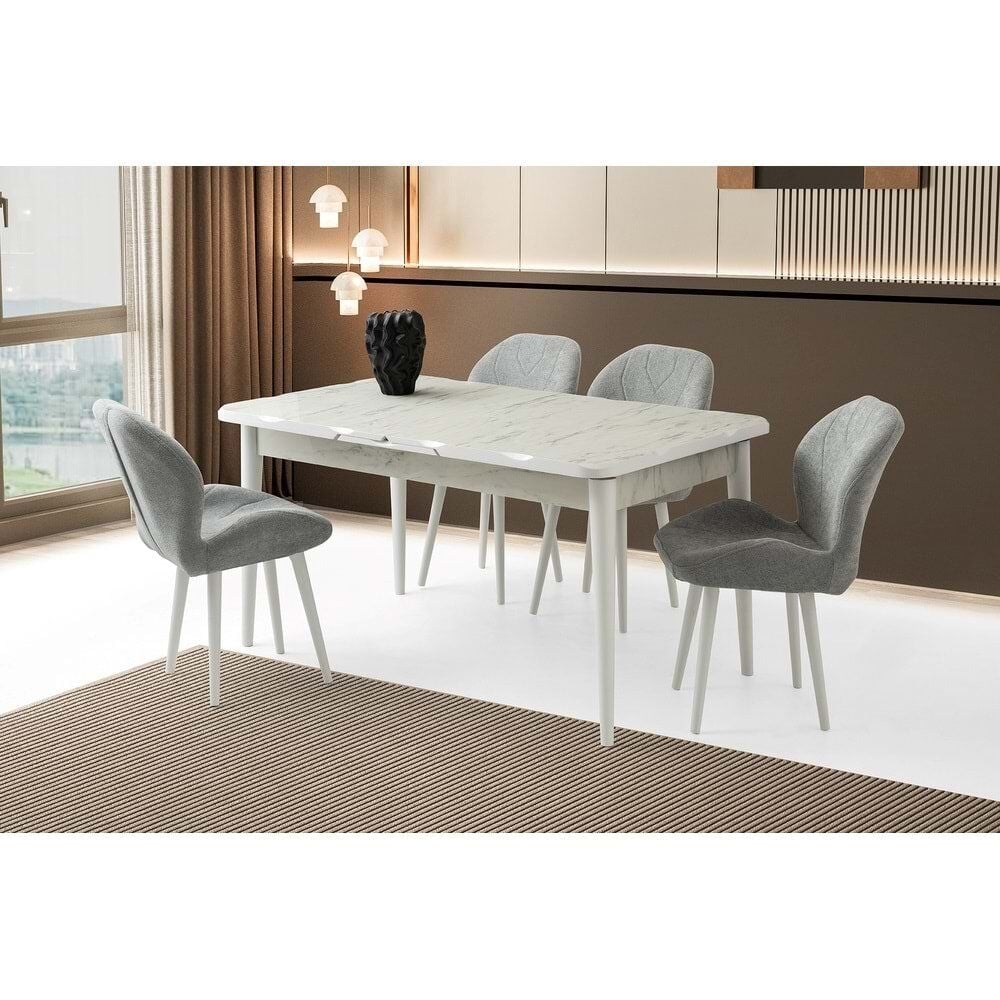 Mobilgen Marmo Porto Sandalye 160+37 Kelebek Kütük HG Açılabilir Masa Takımı