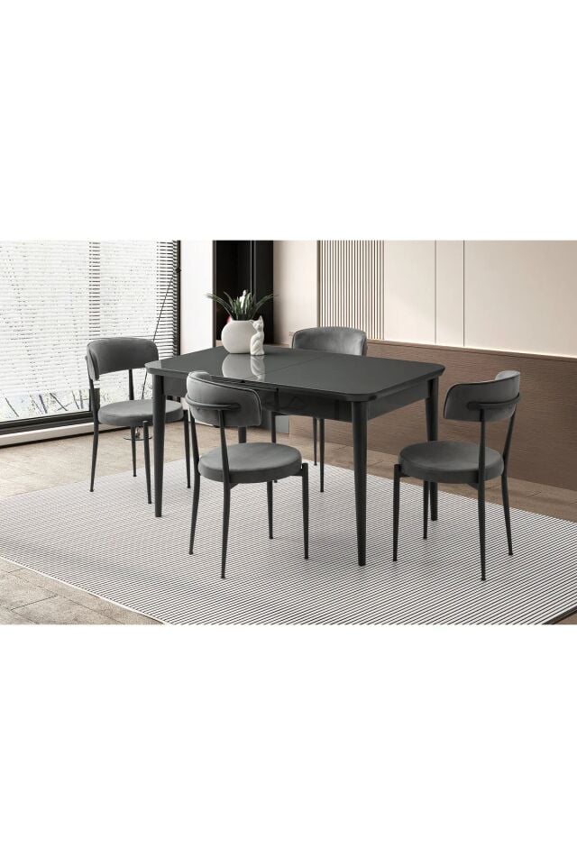 Mobilgen 4 Adet Gözde Sandalye 130+37 Kelebek Tekno kenar HG Açılabilir Masa Takımı