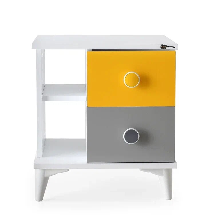 Gitar Mango Sarı - Gri 2 Çekmeceli Komidin