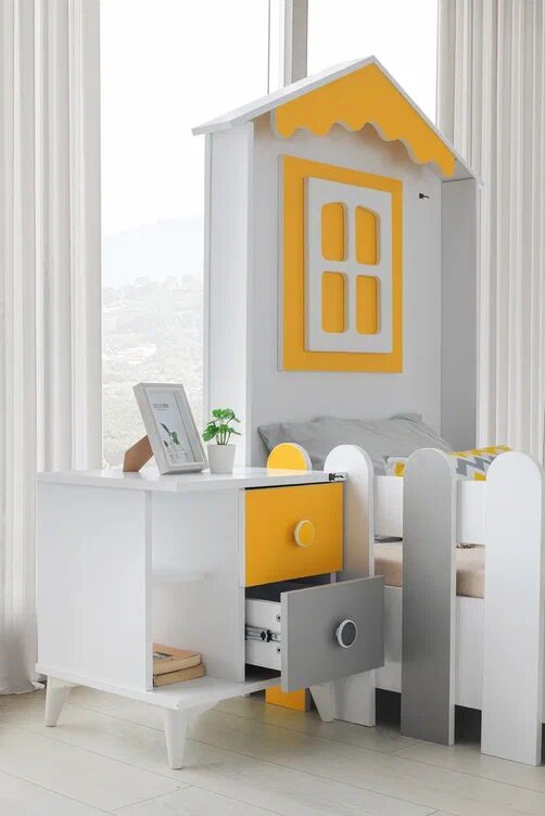 Gitar Mango Sarı - Gri 2 Çekmeceli Komidin