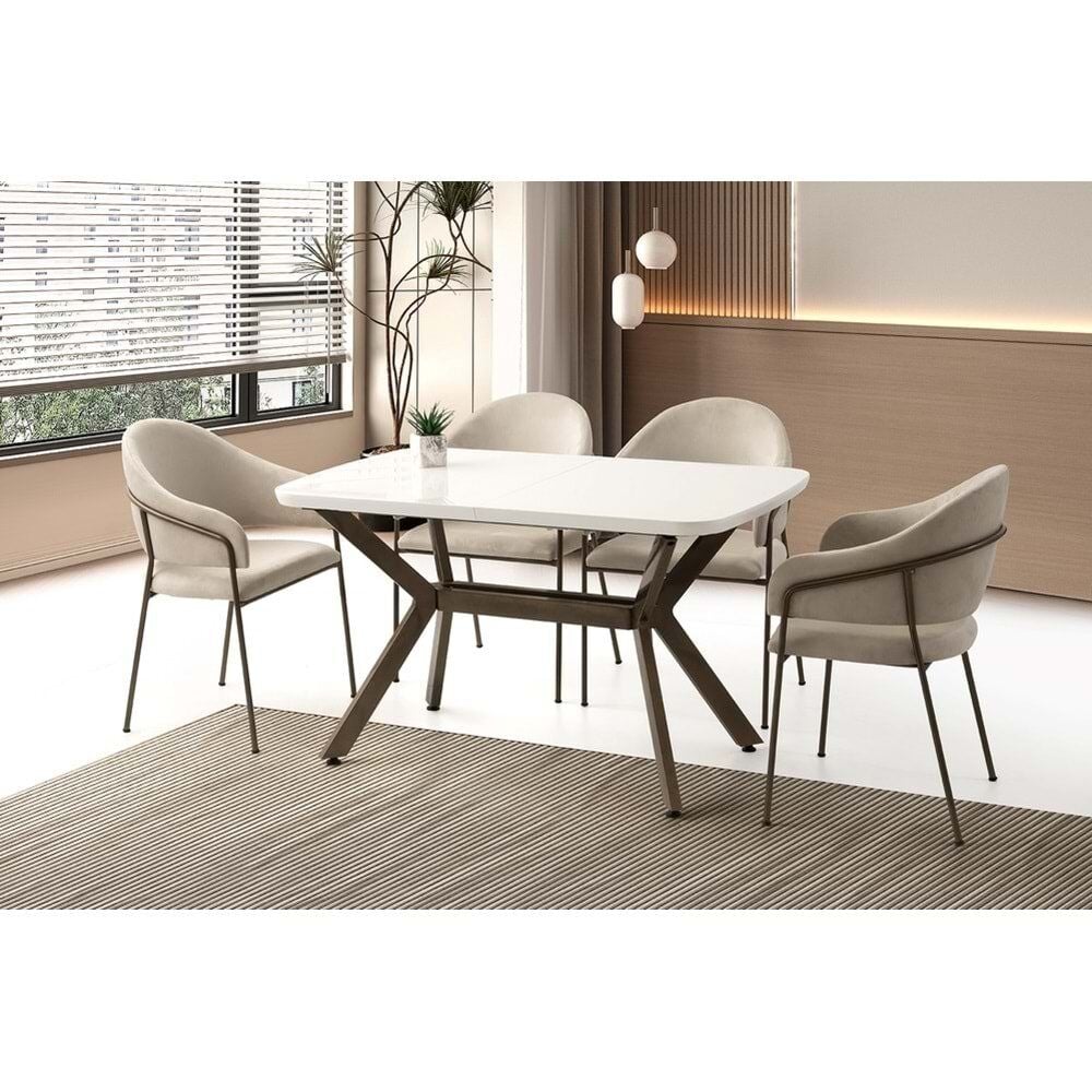 Mobilgen Beyaz 4 Adet Evrim Sandalye 130+30 Anka HG Açılabilir Masa Takımı