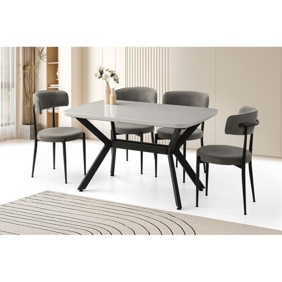 Mobilgen Açık Gri 4 Adet Gözde Sandalye 130+30 Anka HG Açılabilir Masa Takımı