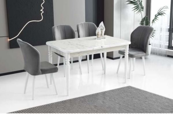 Maye High Gloss Marmo Kelebek Masa Demet Sandalye Masa Takımı