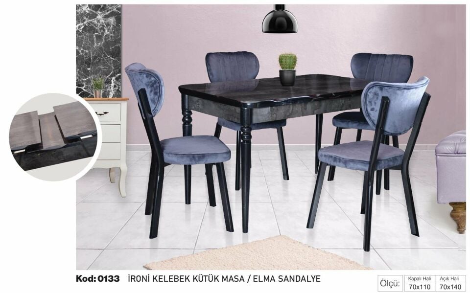 İroni Kelebek Kütük Masa Elma Sandalye