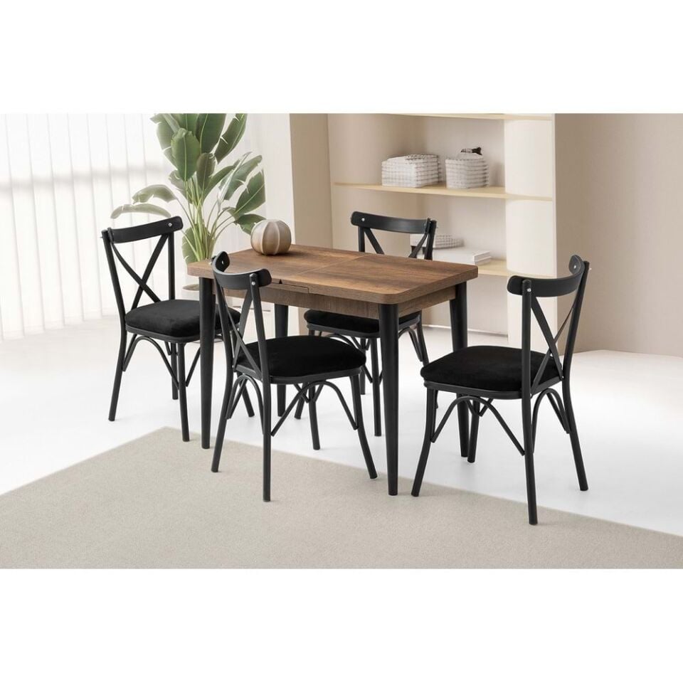 Mobilgen Barok Ceviz 4 Adet Çapraz Sandalye 100+25*60 Silva Açılabilir Masa Takımı