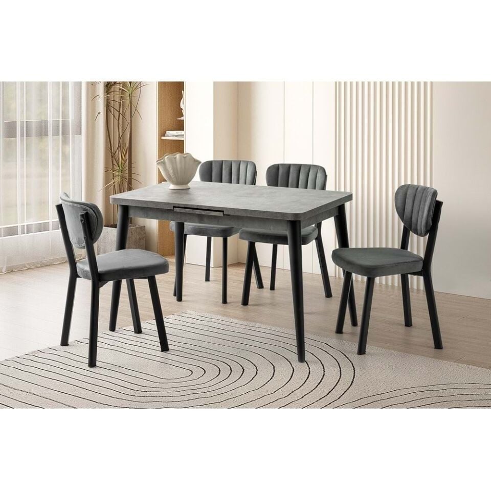 Mobilgen Retro Gümüş 4 Adet Esinti Sandalye 120+30*70 Silva Açılabilir Masa Takımı