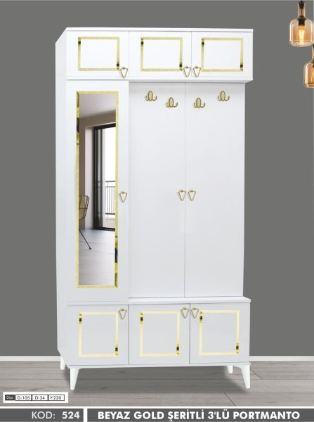 Maye Beyaz Gold Şeritli 3 Lü Portmanto