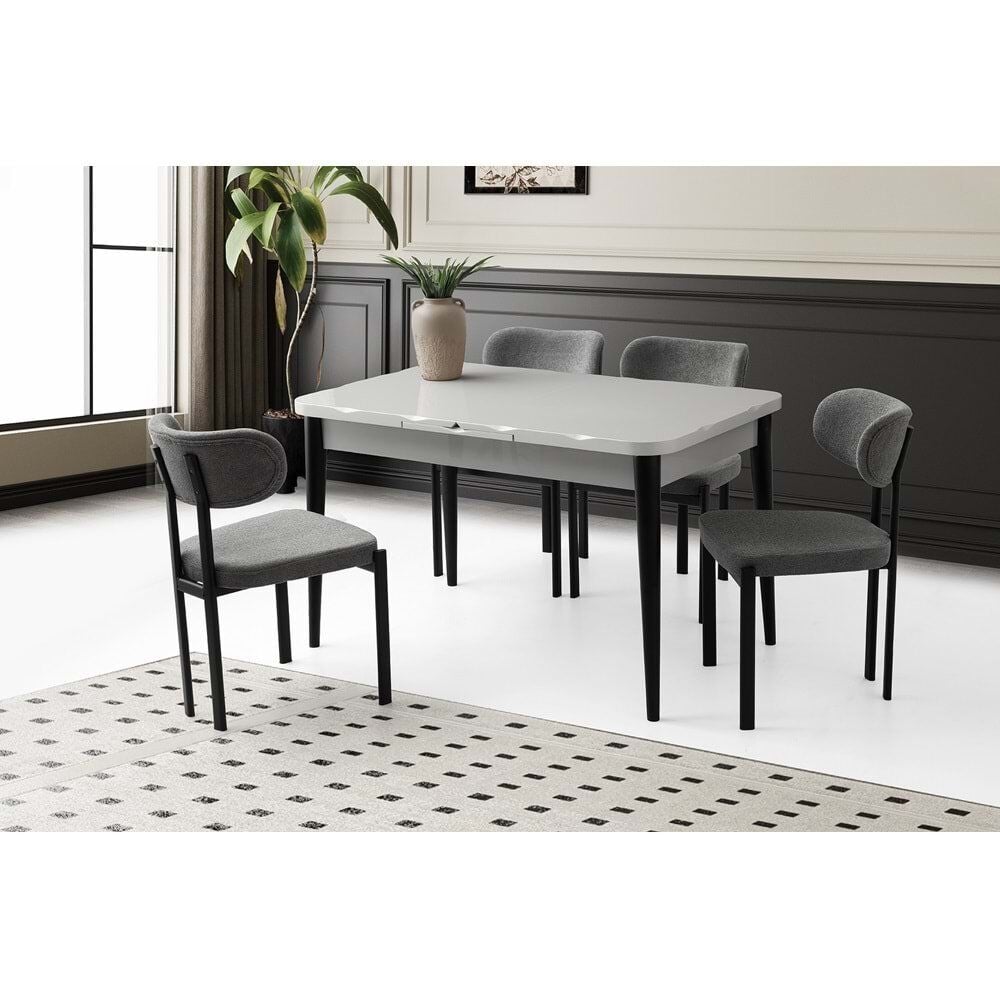 Mobilgen Açık Gri 4 Adet Pelin Sandalye 130+37 Kelebek Kütük HG Açılabilir Masa Takımı