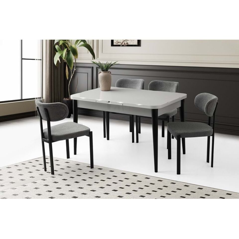 Mobilgen Açık Gri 4 Adet Pelin Sandalye 130+37 Kelebek Kütük HG Açılabilir Masa Takımı