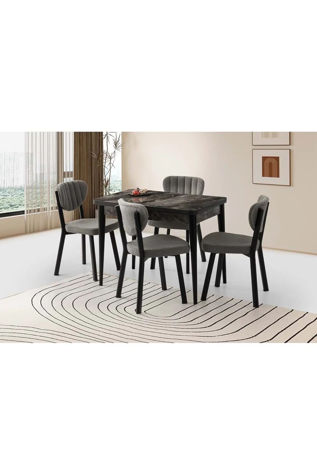 Mobilgen (Sadece Masa) Siyah Mermer 65+65 Gonca Açılabilir Masa