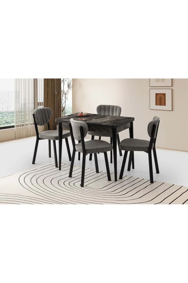 Mobilgen (Sadece Masa) Siyah Mermer 65+65 Gonca Açılabilir Masa