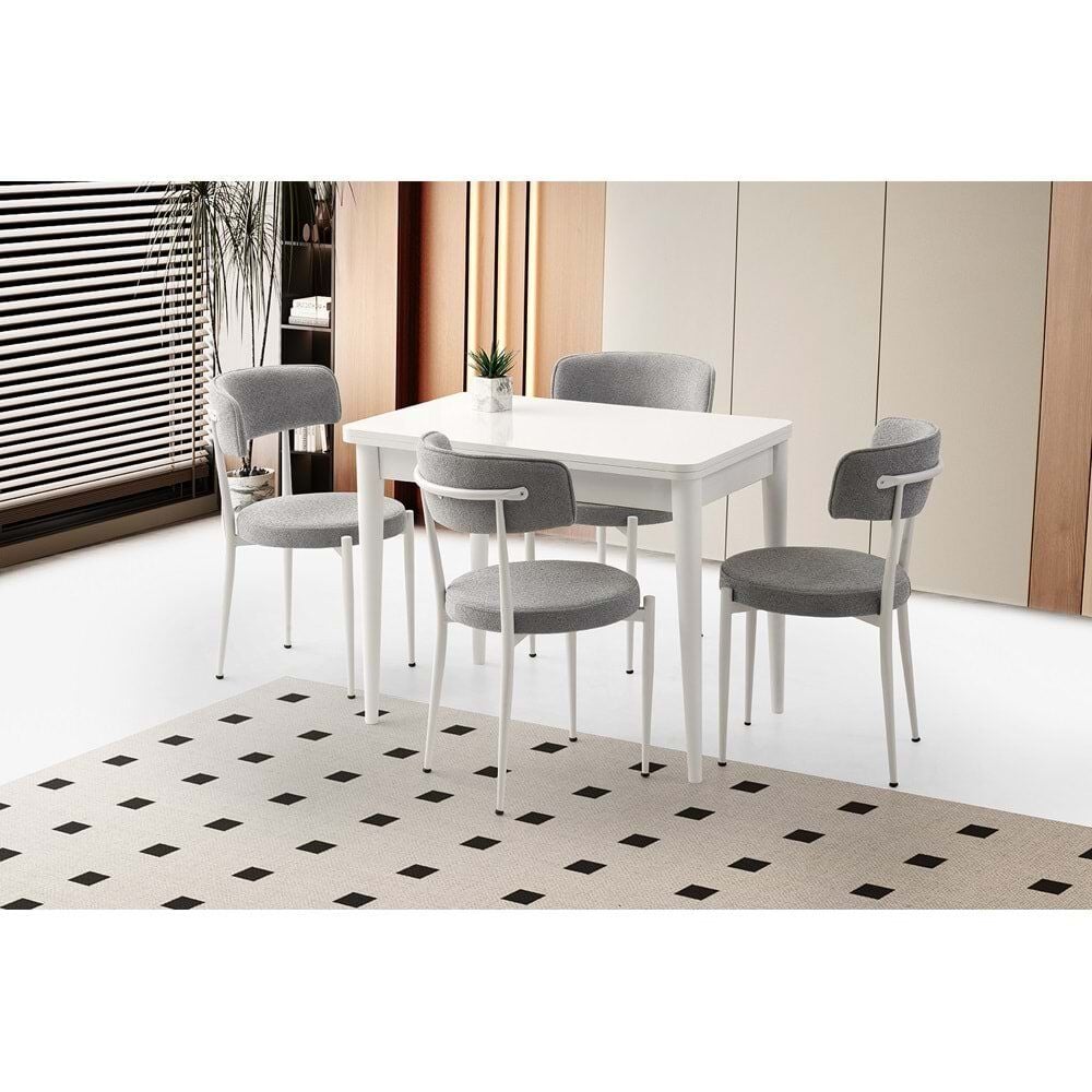 Mobilgen Beyaz 4 Adet Gözde Sandalye 65+65 Gonca Açılabilir Masa Takımı