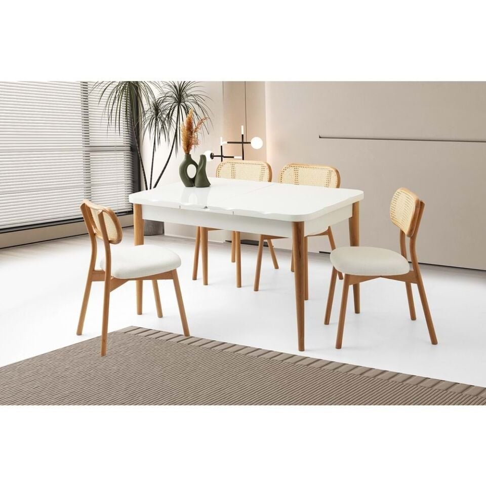 Mobilgen 4 Adet Paris Sandalye 130+37 Kelebek Kütük HG Açılabilir Masa Takımı